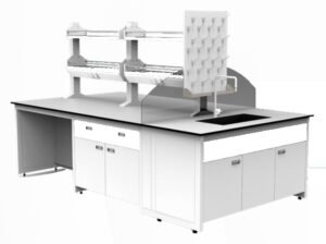 Meja laboratorium island bench Nadiso untuk fit-out laboratorium instansi